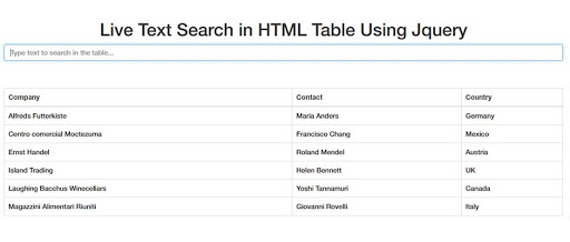 How to create a search table for a website