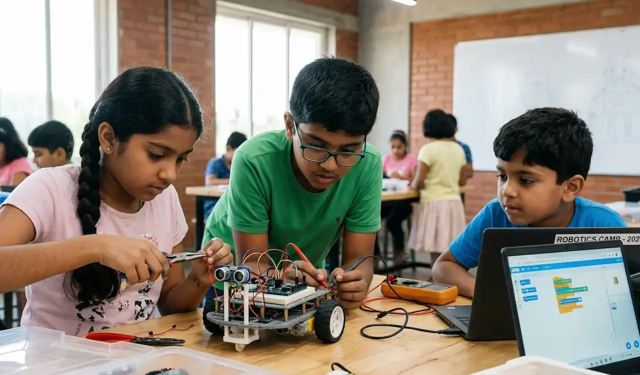 Robotics summer camp in Mumbai: kids building robots