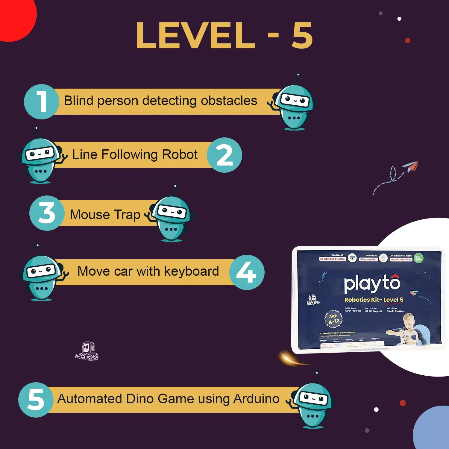 Example projects for Playto Labs Level 5 Robotics Kit.
