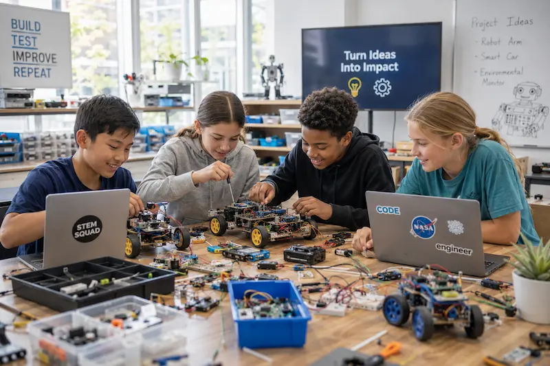 Robotics summer camp in Plano: kids building robots