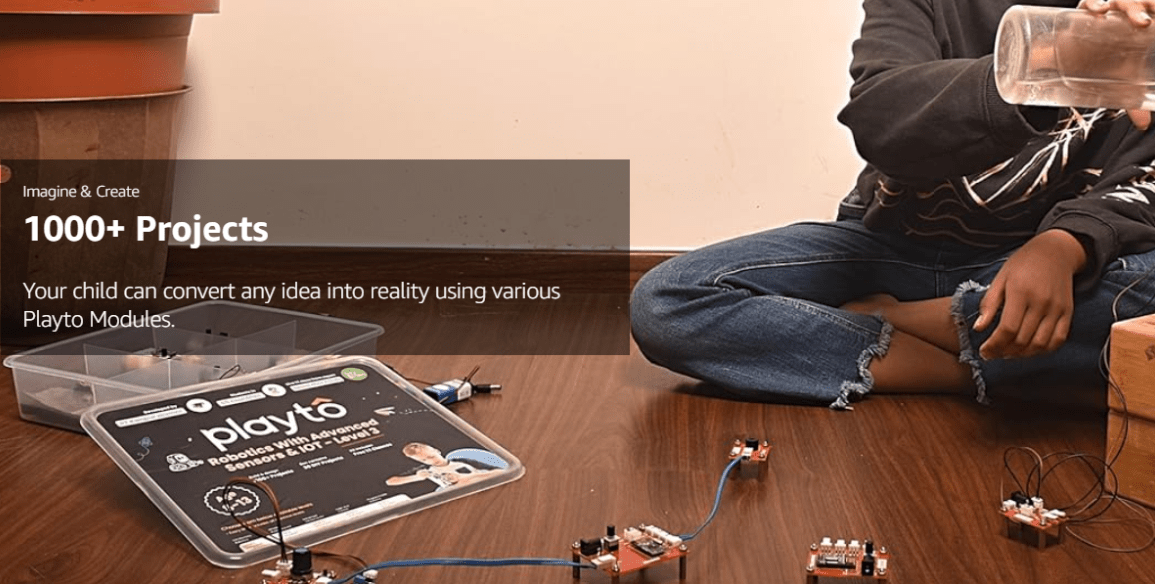 An illustration of the many projects possible with Playto robotics kits.