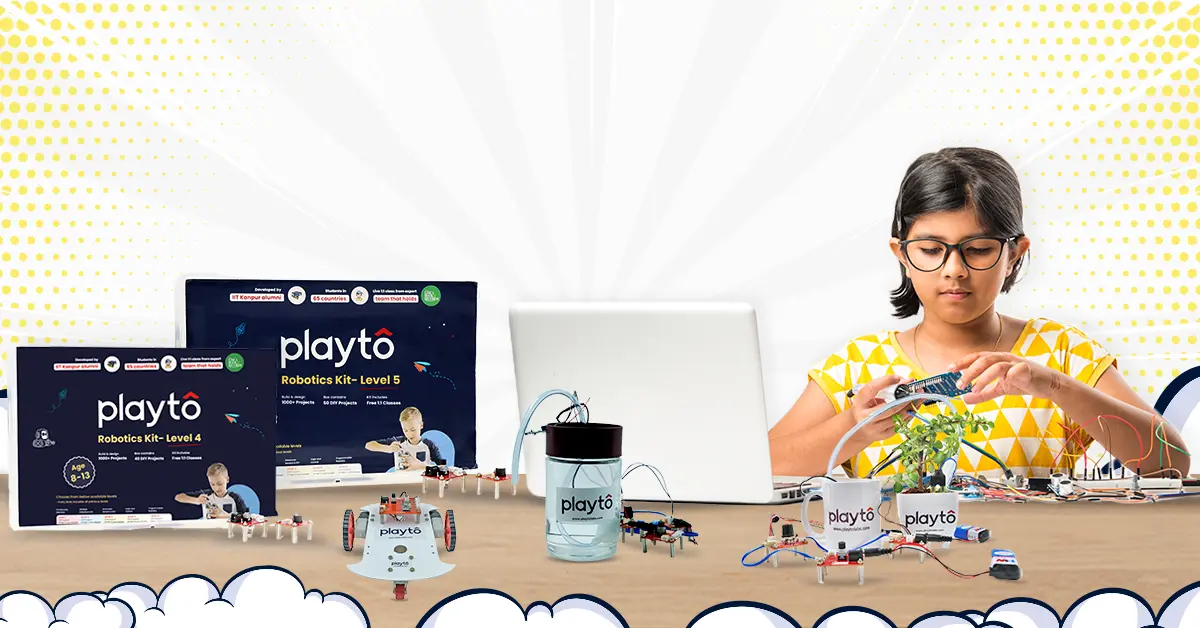 Child playing with Playto robotics kit.